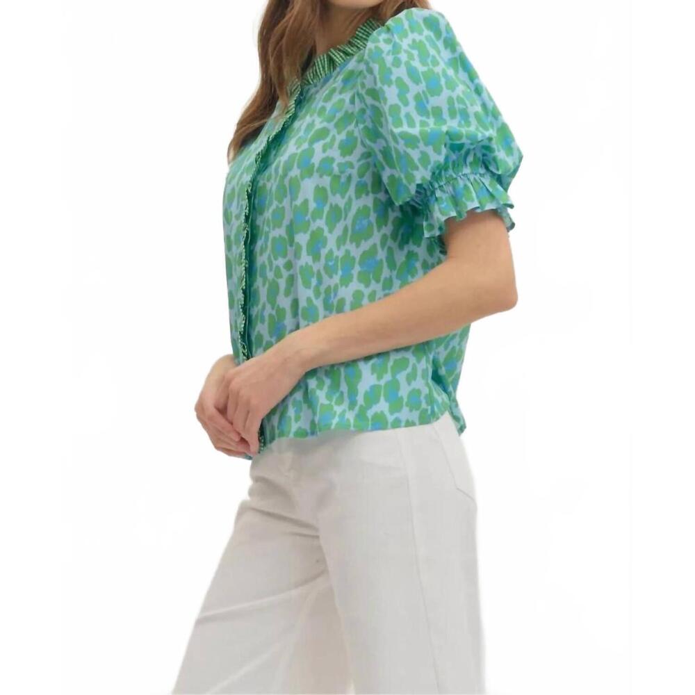 NEW ENTRO luca leopard blouse in green - Picture 3 of 10